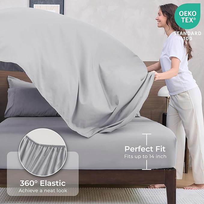 HEVUMYI Light Grey Full Comforter Set - 7-Piece All Season Bed in a Bag Full, Ultra Soft Bedding Set with Comforter, Flat Sheet, Fitted Sheet, Pillowcases, Pillow Shams, Light Gray