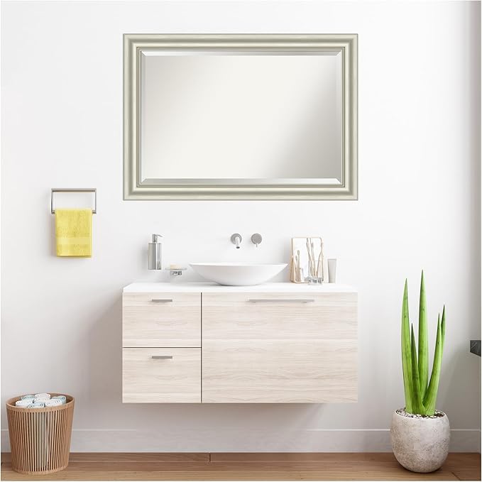 Amanti Art Bathroom Mirror for Over Sink, 30x42 Sophia Silver Rectangle Vanity Mirror, Large Traditional Frame, Hangs Horizonally and Vertically, Bathroom Wall Decor, Beveled Edge