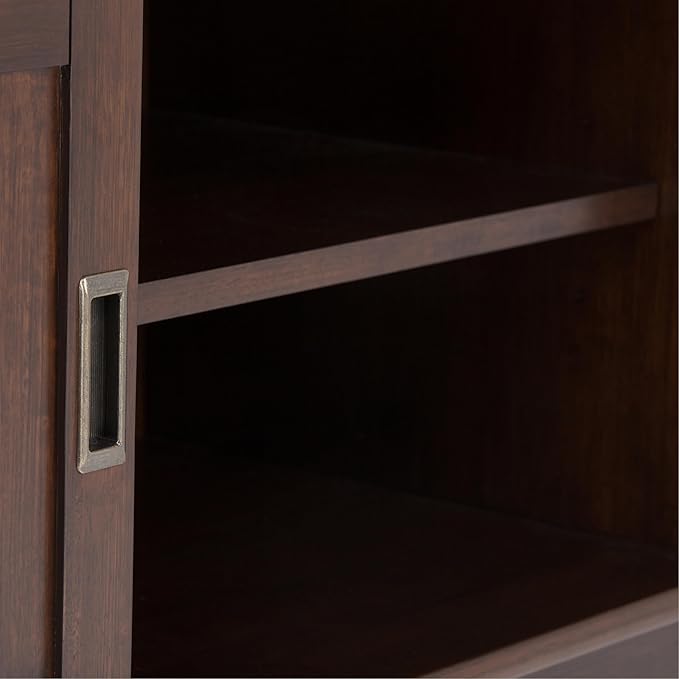 SIMPLIHOME Draper SOLID HARDWOOD 60 inch Wide Mid Century Modern TV Media Stand in Medium Auburn Brown For TVs up to 65 inches for the Living Room and Entertainment Center