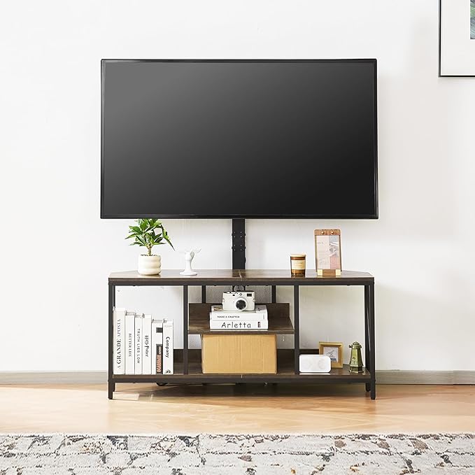 VEVOR 45" TV Stand with Mount for up to 75 in TVs, Entertainment Center with Power Outlet & LED Lights, Height Adjustable TV Console with Mount with 3 Tiers Storage Cabinets for Bedroom, Living Room