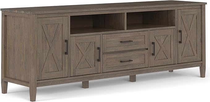 SIMPLIHOME Ela SOLID WOOD 72 inch Wide Transitional TV Media Stand in Smoky Brown For TVs up to 80 inches for the Living Room and Entertainment Center