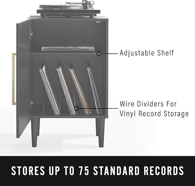 Crosley Furniture Everett Record Player Stand with Storage for Vinyl Records, Matte Black