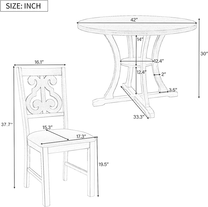 Merax 5 Piece Round Dining Table Set 4 Retro Chairs with Special-Shaped Table Legs, Exquisitely Designed Hollow Chair Back for Dining Room, Antique Blue