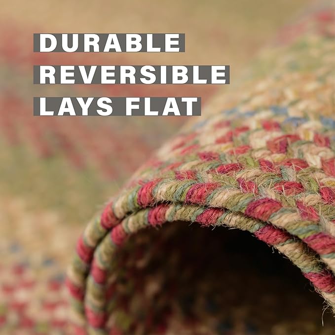 Homespice Azalea Multi Color Rectangle Braided Rug, Jute, 2x3' - Perfect Country Primitive Decor for Kitchen, Bathroom, Everywhere