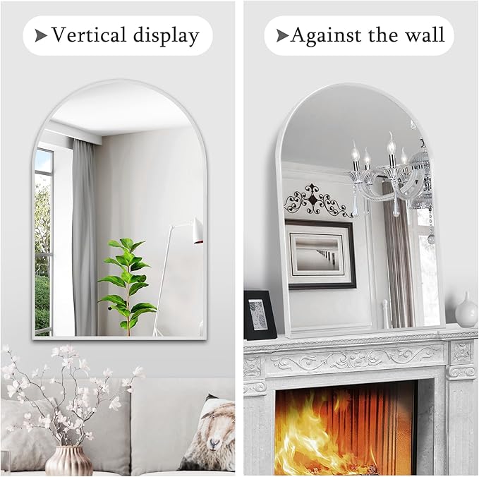 30" x 48" Silver Arched Mirror, Arch Wall Mirror, Metal Frame Black Bathroom Mirror, Arched Top Bathroom Vanity Mirror for Living Room, Bedroom, Entryway, Tempered Glass, Shatter Proof