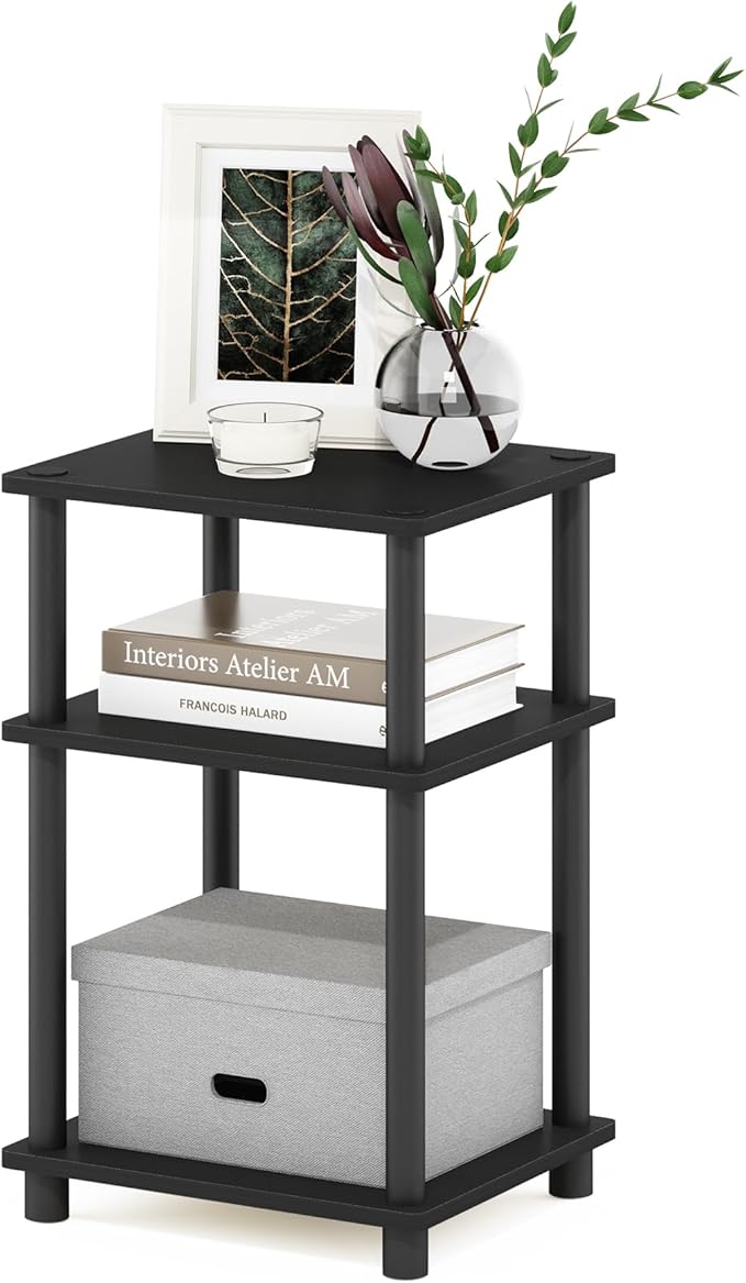 Furinno Just 3-Tier Turn-N-Tube End Table / Side Table / Night Stand / Bedside Table with Plastic Poles, 1-Pack, Americano/Black