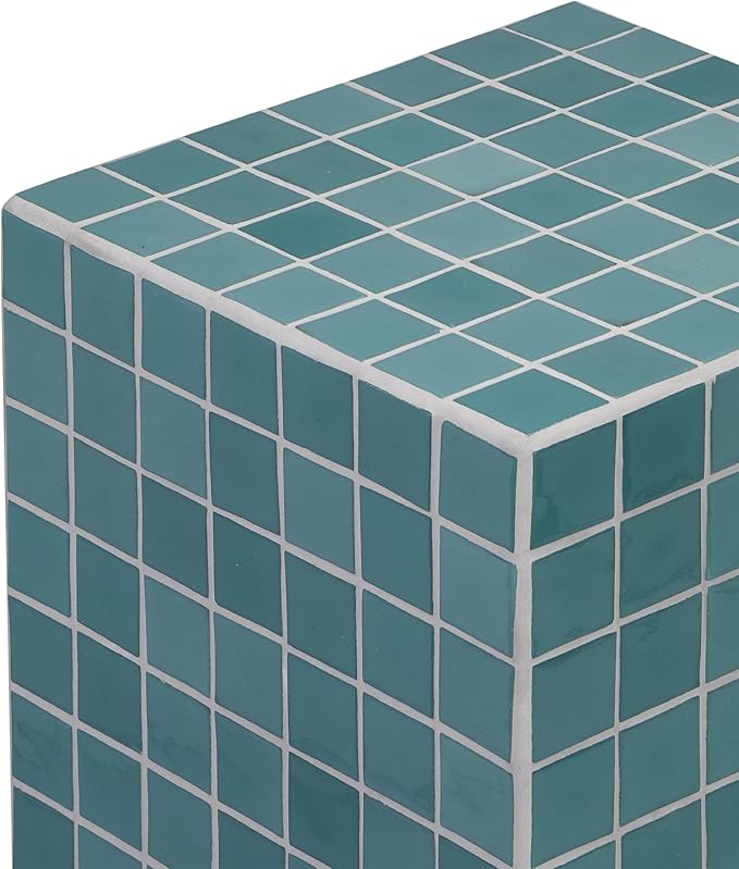 JONATHAN Y END2000A Callista 18" Modern Bohemian Ceramic Tiled Rectangle End Table, Side Table, Accent Table for Living Room, Bedroom, Teal Blue/White