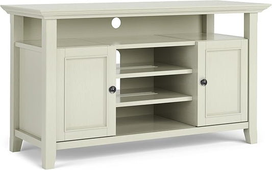 SIMPLIHOME Amherst 54-inch Wide Solid Wood TV Stand in Antique White, Transitional-Style Media Console for Living Room with Adjustable Shelves and Cable Management