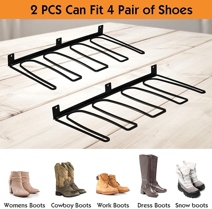 ORLESS Wader Hangers 4-Pair Boot Rack Garage Storage, Cowboy Boot Holder, Metal Wire Organizer for Entryway