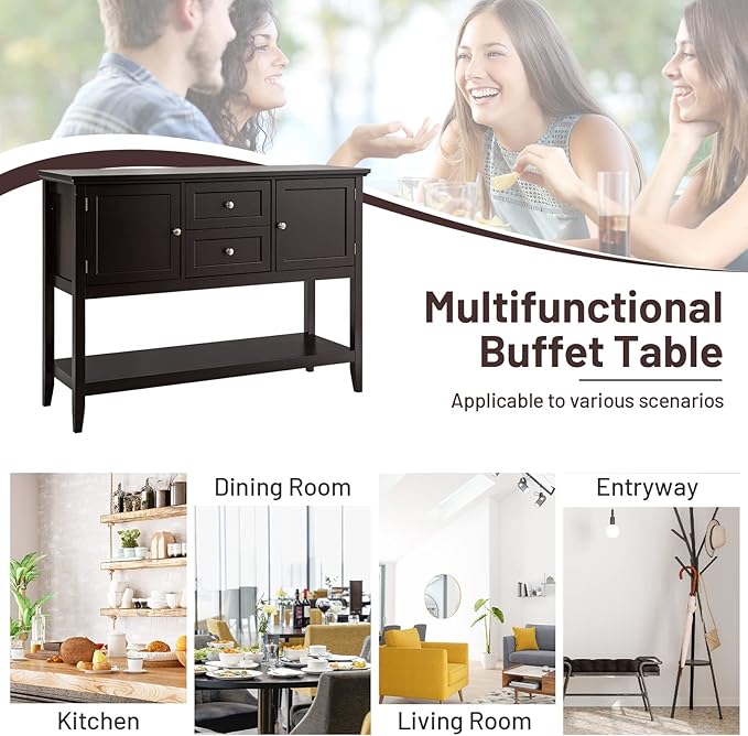 COSTWAY Buffet Sideboard, with 2 Wood Storage Drawers & Open Shelf, Console Table for Living Room Kitchen Dining Room Furniture (Coffee)