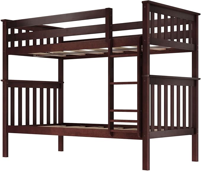 Max & Lily Bunk Bed Twin over Twin, Solid Wood Bunk Bed Frame with Ladder for Kids, 14" Safety Guardrails, Easy Assembly, No Box Spring Needed, Espresso
