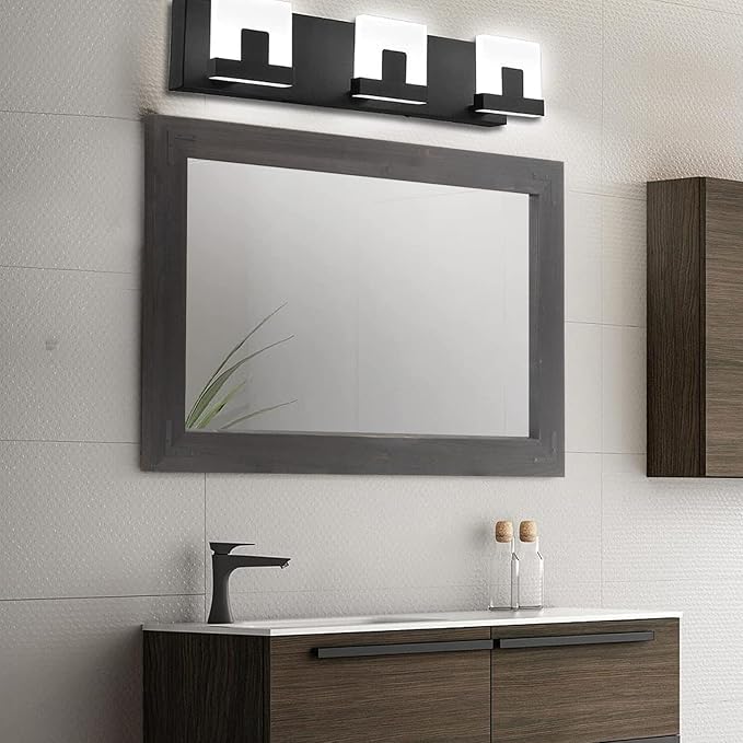YOSHOOT Rustic Wooden Framed Wall Mirror, Natural Wood Bathroom Vanity Mirror for Farmhouse Decor, Vertical or Horizontal Hanging, 60" x 30", Black