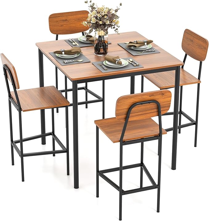 Tangkula Counter Height Dining Table Set, Bar Table and Chairs, Pub Table and Chairs Set of 4, Space-Saving Dinette Set for Breakfast Nook