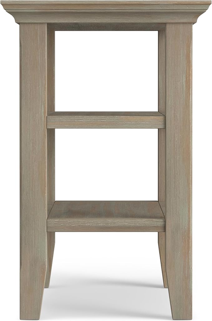SIMPLIHOME Acadian 14-inch Wide Solid Wood Narrow End Table in Distressed Grey, Transitional-Style Side Table for Living Room, Bedroom, or Family Room with 2 Open Shelves