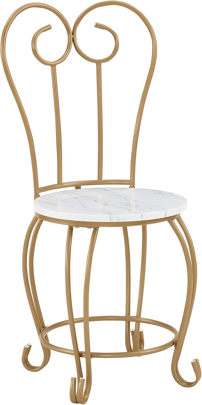 JOIN IRON 2-Piece Bistro Dining Set for Indoor Use, Marble-Look Tabletop with Gold Metal Frame, Vintage French Café Style Round Table and Chairs for Kitchen, Breakfast Nook, Small Apartment (Gold)