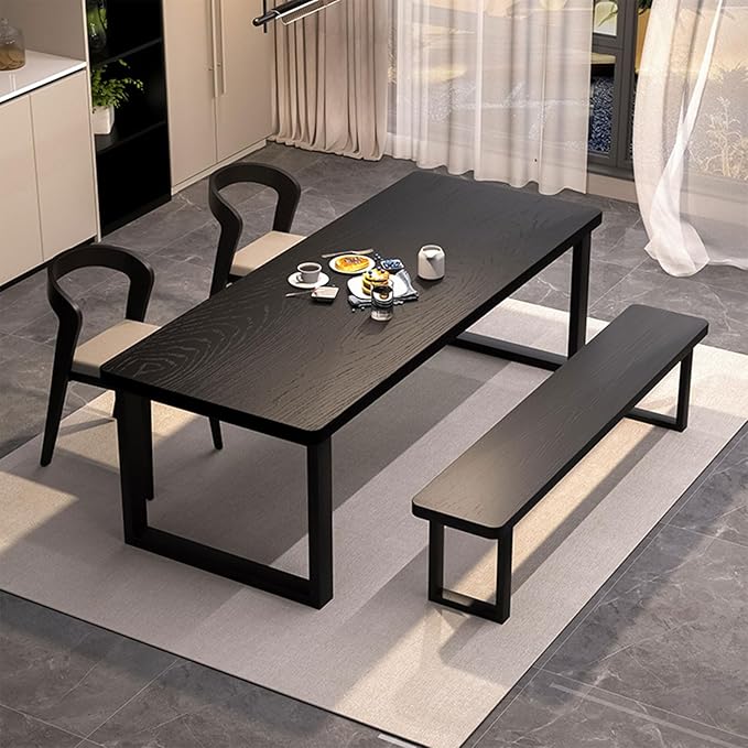Solid Wood Dining Table for 4-8 People, 63 inch Long Farmhouse Kitchen Dining Table, Rectangular Dining Tables in The Dining Room, Kitchen, and Living Room, Black