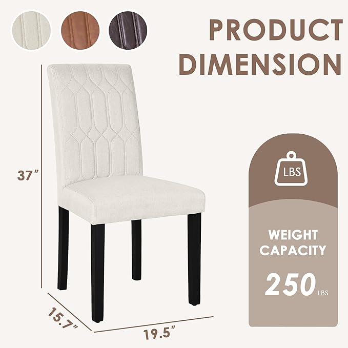 VECELO Upholstered Dining Chairs Set of 2, Modern Accent Parsons with Comfort Seat, Solid Wood Legs w/Rubber Footpads, for Living Room Kitchen, Beige