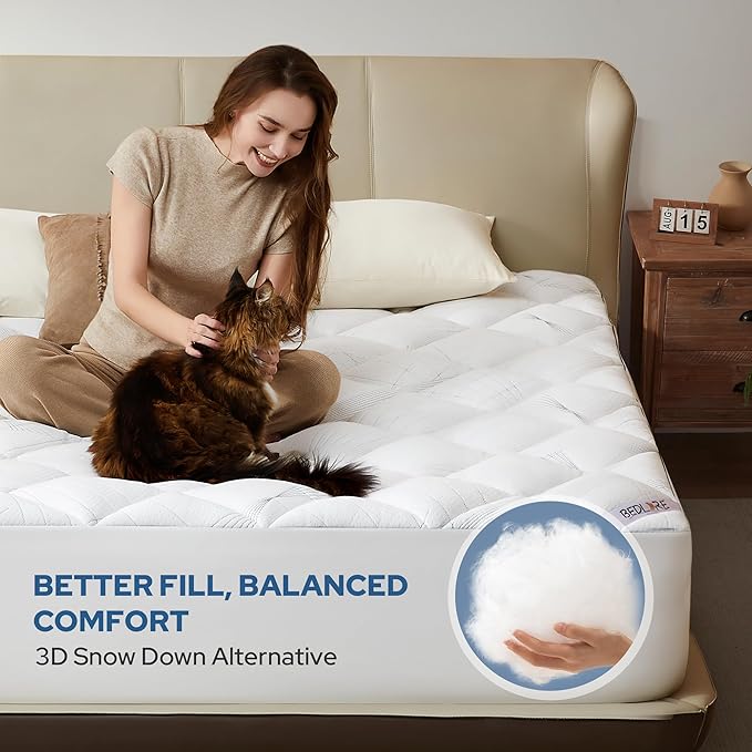 BEDLORE Full Mattress Topper, Viscose Made from Bamboo Soft Pillow Top Mattress Pad, Thick Mattress Cover for Back Pain Relief with 6-15 inches Deep Pocket