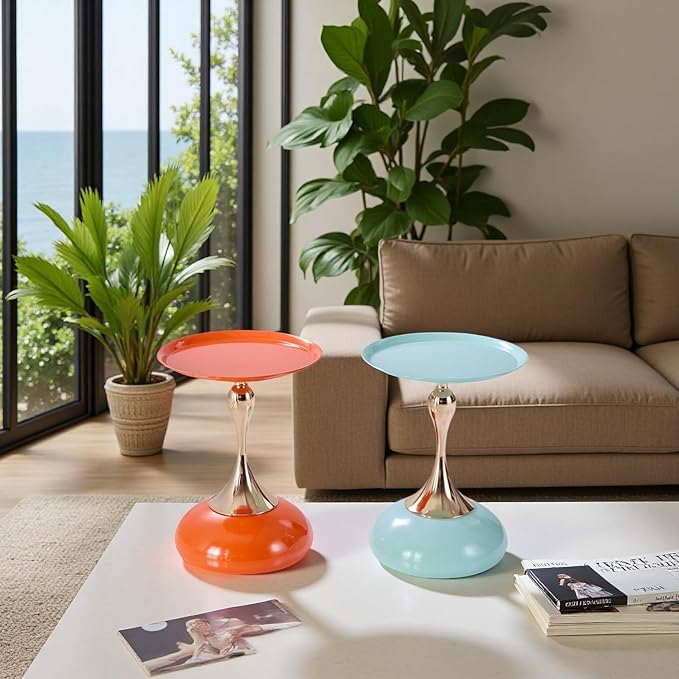 Stylish Hourglass Side Table - Contemporary Design for Living Rooms, Cafes, Dining Areas, Bedrooms, and Outdoor Spaces - Perfect Accent Piece for Any Decor (2, Light Green+Hermes Orange)