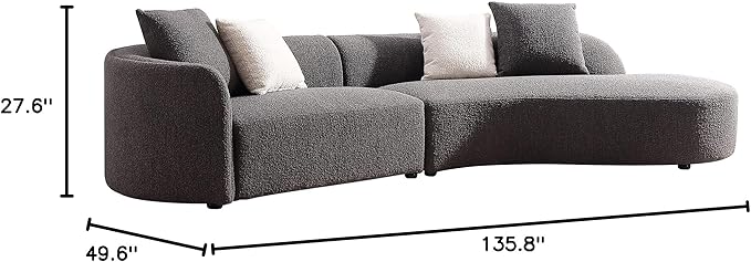 Acanva Luxury Modern Style Living Room Upholstery Curved Sofa with Chaise 2-Piece Set, Right Hand Facing Sectional, Pearl Boucle Couch, Dark Grey