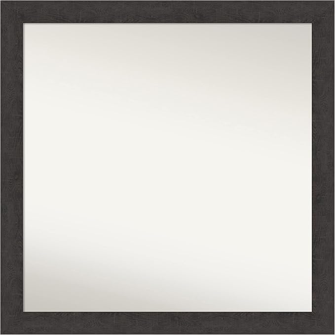Amanti Art Brown Bathroom Mirror for Over Sink, 32x32 Rustic Plank Espresso Square Vanity Mirror, Large Country Rustic Frame, Hangs Horizonally and Vertically, Bathroom Wall Decor, Non-Beveled Edge