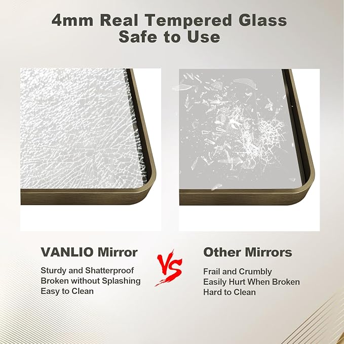 48x30 Bronze Framed Bathroom Mirror, Rectangle Brushed Bronze Metal Vanity Mirror, Bronze Modern Mirror for Wall, Tempered Glass, Anti-Rust, Shatterproof (Horizontal/Vertical)