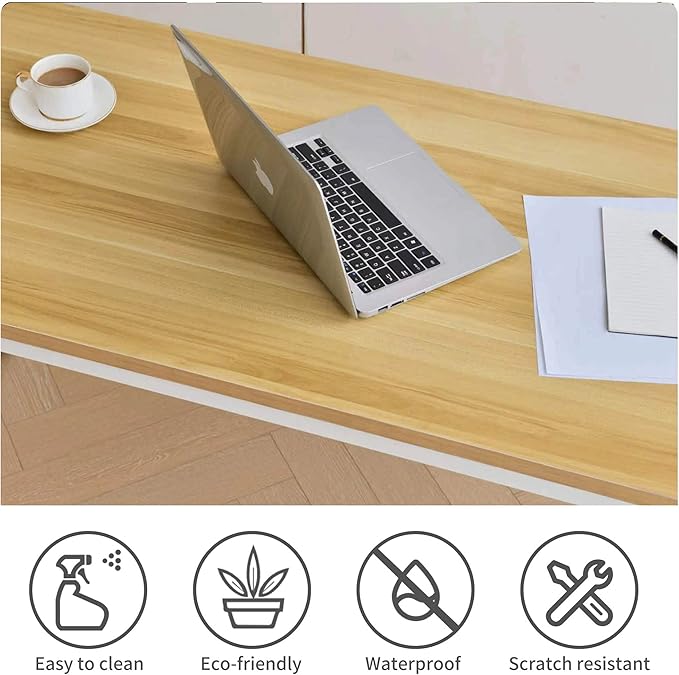 Large Computer Desk - 63 Inch Home Office Desks Study Student Writing Table Gaming Desk Wood Modern Simple Table with Storage Bag & Headphone Hooks, Rustic White