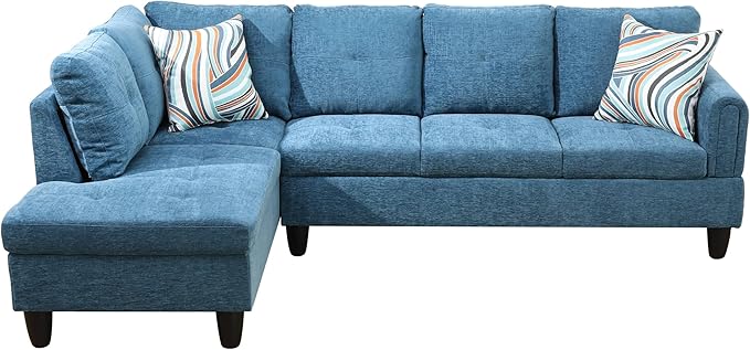 NicBex Sectional Couch 3 Pieces Sofa Set with Right Chaise Flannel L Shaped Cloud Couch for Living Room Furniture Sets with Storage Ottoman, Modular Sofa for Living Room & Apartment, Dark Blue