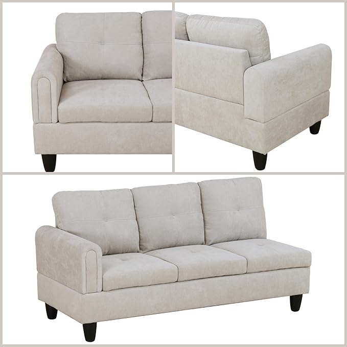 L Shaped Sectional Couches, Modern Modular Sectional Sofa for Living Room Bedroom Furniture, Cozy 4 Seat Couch with Ottoman Storage & Chaise, Gray White