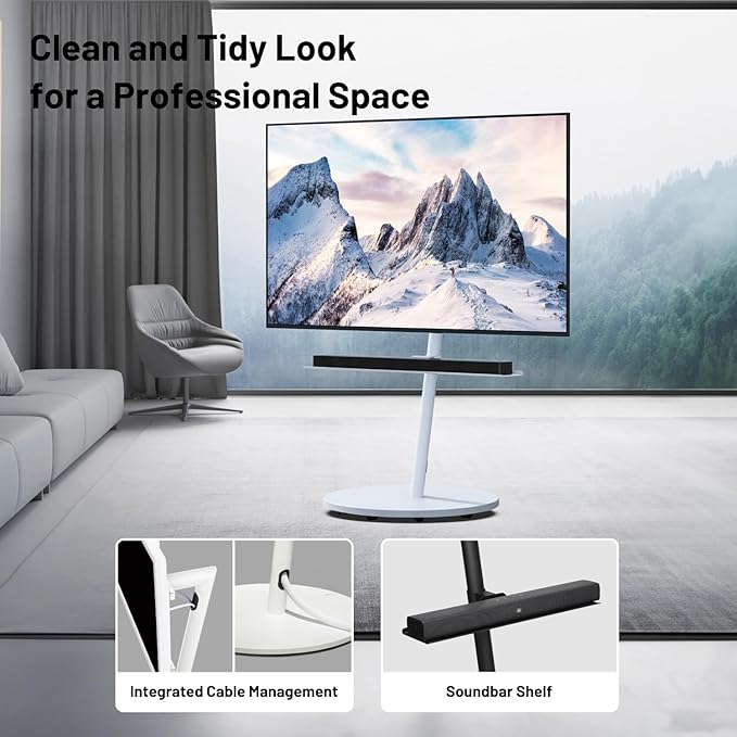 WALL Seven Stand A2 Grand | Rolling TV Stand for 45–80" w/ 37.4" Soundbar Shelf | Walnut | Portable TV Stand with Shelf | Height Adjustable, Space Saving, for Living Room, Bedroom and Office