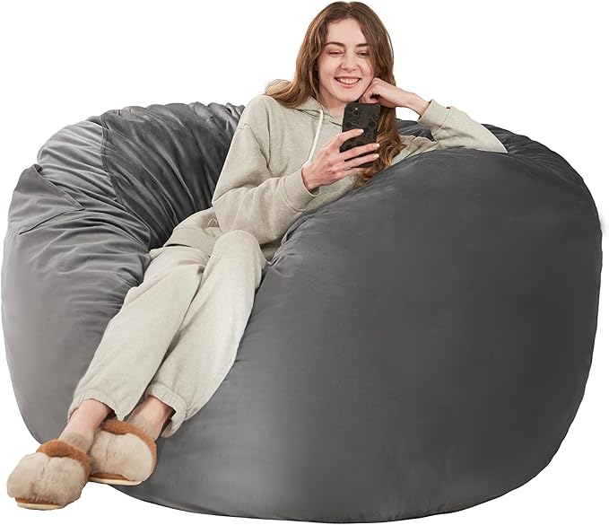HABUTWAY Bean Bag Chair: Giant 6' Memory Foam Furniture Bean Bag Chair with Microfiber Cover - 6Ft,Grey