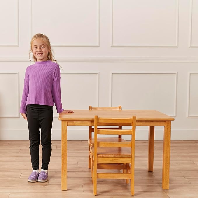 ECR4Kids 24in x 36in Rectangular Hardwood Table and Chair Set, 12in Seat Height, Kids Furniture, Honey