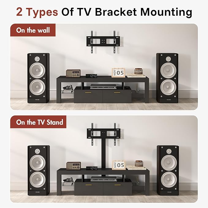 Redkey Modern TV Stand with Mount - TV Console with 2AC Outlets - Television Stands with RGB Led Light for 75 Inch TVs - Double Cabinet - 40°Adjustable Amplitude - Black(FBA)