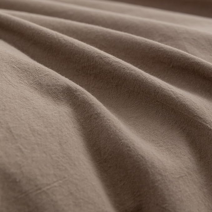 BESTOUCH Duvet Cover Set 100% Washed Cotton Linen Feel Super Soft Comfortable Chic Lightweight 3 PCs Home Bedding Set Solid Pine Bark Brown Oversized King