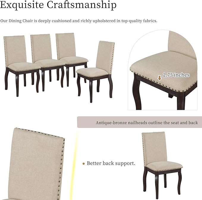 5 Pieces Dining Table Set with 43" Round Extendable Desk,Living Room Furniture W/ 4 Upholstered Curved Legs Chairs,for Restaurant,Home Bistro,Espresso