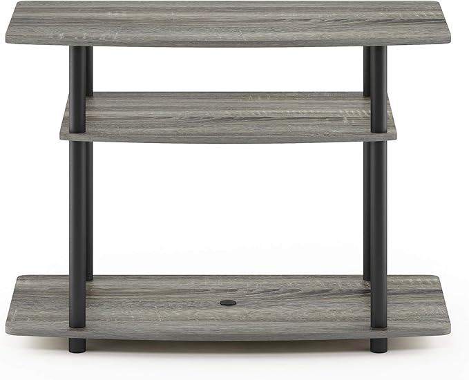 Furinno Turn-N-Tube No Tools 3-Tier Entertainment Center TV Stand for TV up to 32 Inch, Plastic Round Tubes, French Oak Grey/Black