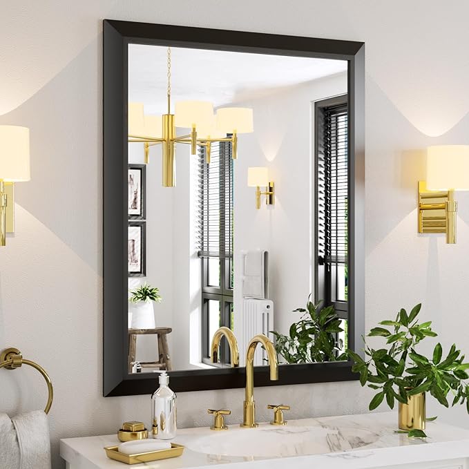 Amorho Black Bathroom Mirror, 40X32 Inch Thick Metal Framed Wall Mirrors for Vanity, Bedroom, Living Room, Entryway, Rectangle Wall-Mounted Mirrors(Horizontal/Vertical).