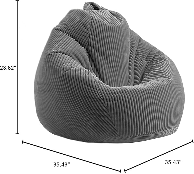 LPMOERA Bean Bag Chairs for Kids/Teen with Memory Foam Filling Bean Bag Sofa with Soft Corduroy Fabric BeanBag Chair for Living Room Bedroom College Dorm Reading Chair Dark Gray