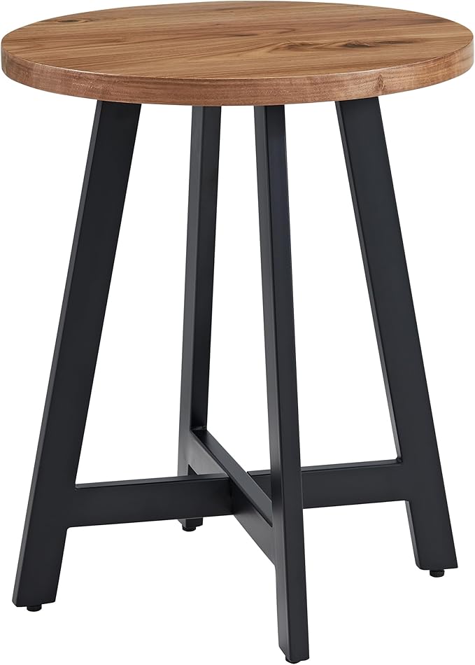 Lavish Home End Table - Industrial Side Table with MDF Top and Metal Frame - Round Table for Living Room, Bedroom, Hallway, or Dorm Room (Walnut)