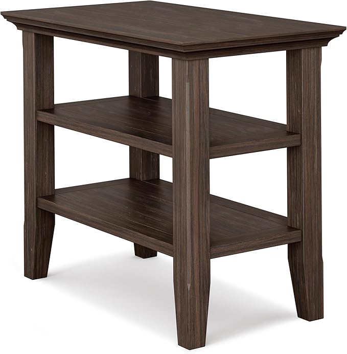 SIMPLIHOME Acadian 14-inch Wide Solid Wood Narrow End Table in Farmhouse Brown, Transitional-Style Side Table for Living Room, Bedroom, or Family Room with 2 Open Shelves