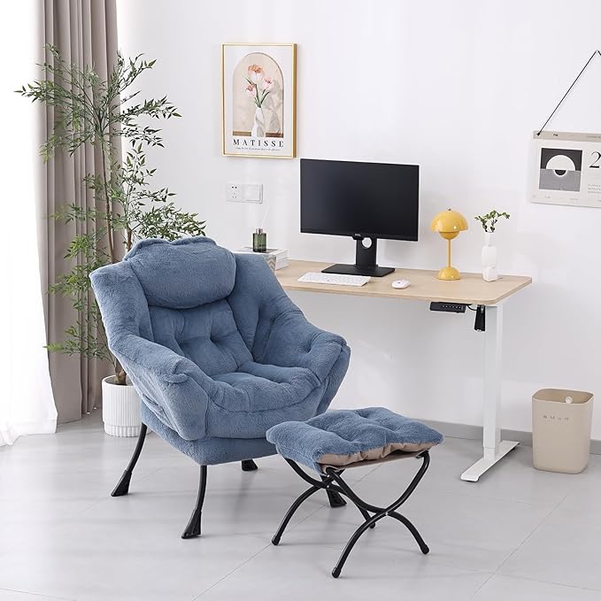Lazy Chair with Ottoman, Modern Accent Chair Contemporary Lounge Leisure Sofa Chair with Armrests, Reading Chair and Folding Footstool Set for Living Room, Bedroom, Office