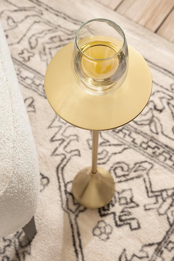 Kate and Laurel Hersi Decorative Modern Pedestal Drink Table; 7 x 7 x 20; Gold; Cast Aluminum Mini Table with Teardrop Base for Use as Small Plant Stand or Living Room Martini Table