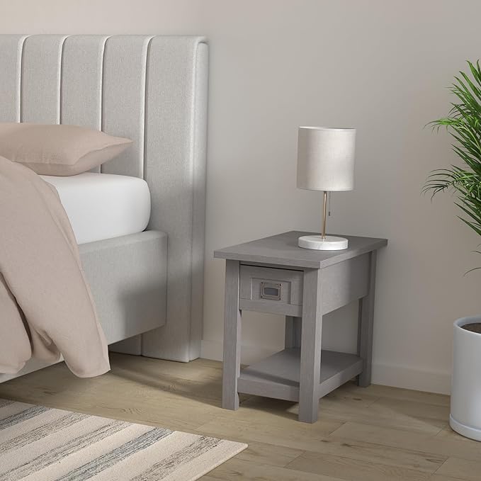 SIMPLIHOME Monroe SOLID ACACIA WOOD 14 inch Wide Rectangle Rustic Narrow Side Table in Farmhouse Grey for the Living Room and Bedroom