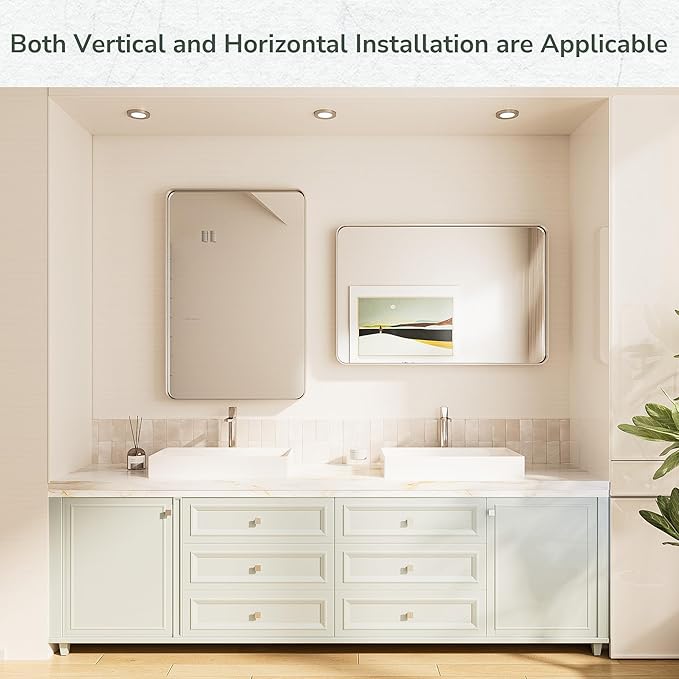 TokeShimi 30x36 Brushed Nickel Bathroom Wall Mirror Vanity Metal Frame Round Corner Rectangular for Home Decor Living Room Entryway (Horizontal/Vertical)