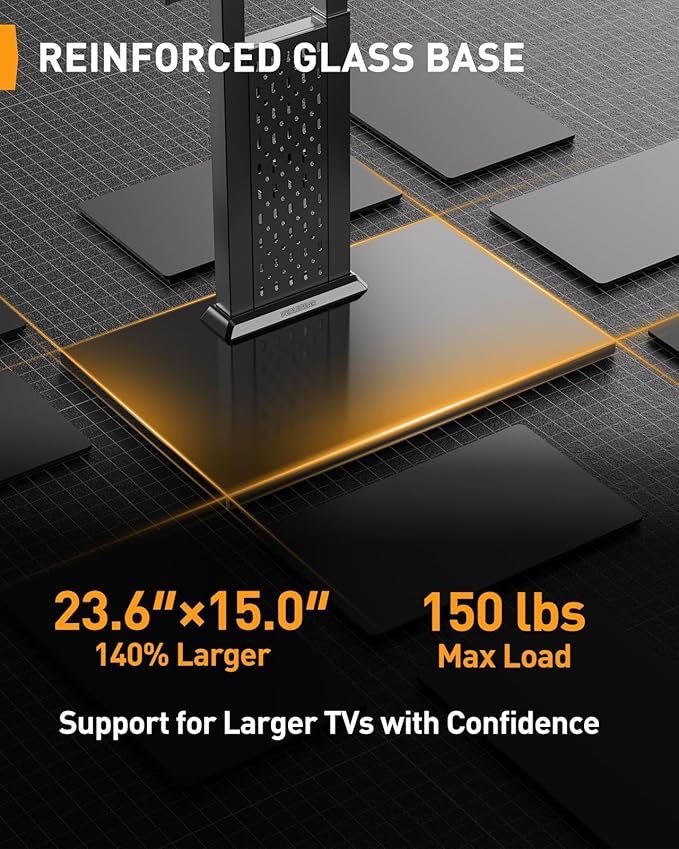 Perlegear Universal Swivel TV Stand with Pegboard Storage, Height Adjustable Table top TV Stand Mount for 42-90 Inch TVs, up to 150 lbs with Large Glass Base for Stability, Max VESA 600x400mm PGTVS36