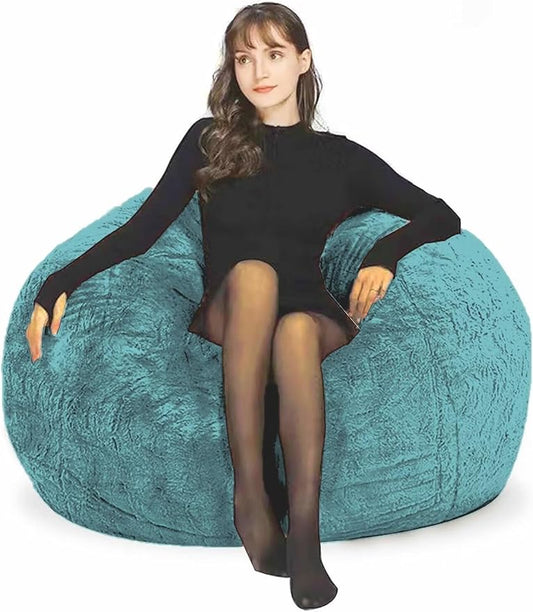 Bean Bag Chair for Adults Kids Without Filling Comfy Fluffy Round Beanbag Couch Lazy Sofa Cover for Reading Chair Floor Chair, 3.5FT, Peacock Green