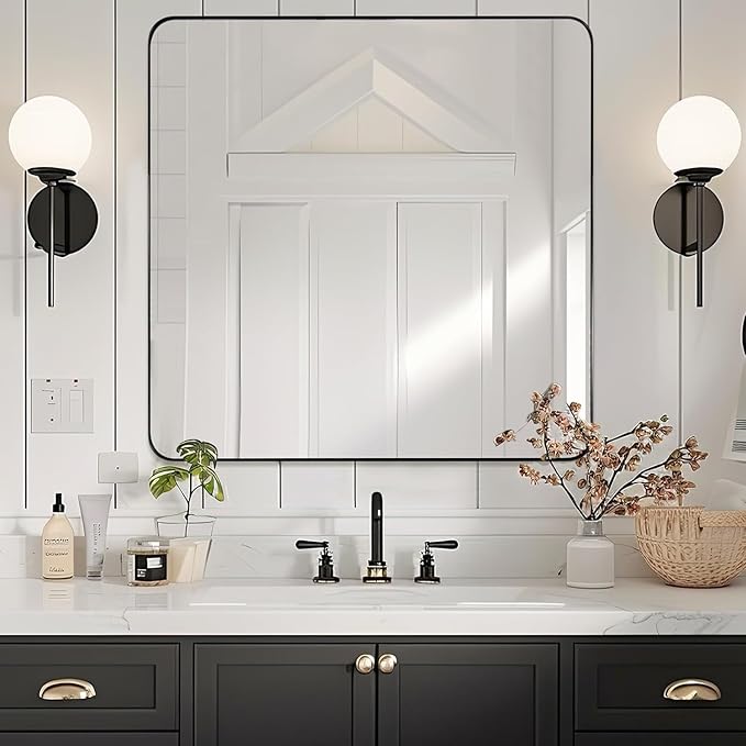 ANDY STAR Black Bathroom Mirrors for Over Sink, 36x40 Inch Matte Black Mirror for Bathroom, Rectangle Metal Vanity Mirror for Wall-Modern Clean Design with Superior Stainless Steel Frame