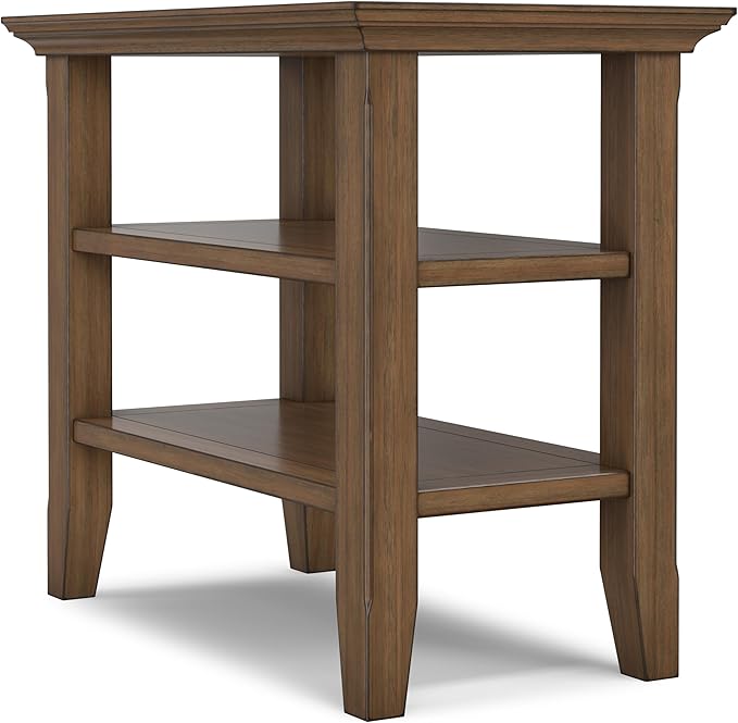 SIMPLIHOME Acadian 14-inch Wide Solid Wood Narrow End Table in Rustic Natural Aged Brown, Transitional-Style Side Table for Living Room, Bedroom, or Family Room with 2 Open Shelves