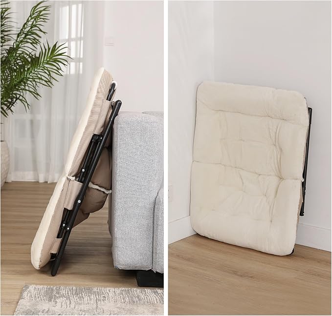 Comfy Saucer Chair for Adults, Soft Faux Fur Bedroom Chair, Accent Dorm Chairs, Flexible Living Room Reading Chairs, Oversized Folding Lounge Seat for Teens, X-Large, Beige