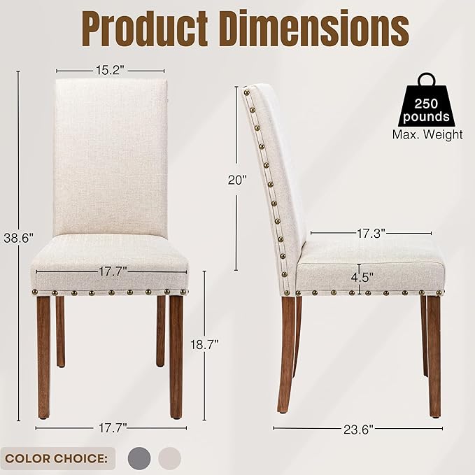 Parsons Kitchen Dining Chair Set Room Modern Upholstered Stylish Fabric High Back with Bronze Nailhead Trim